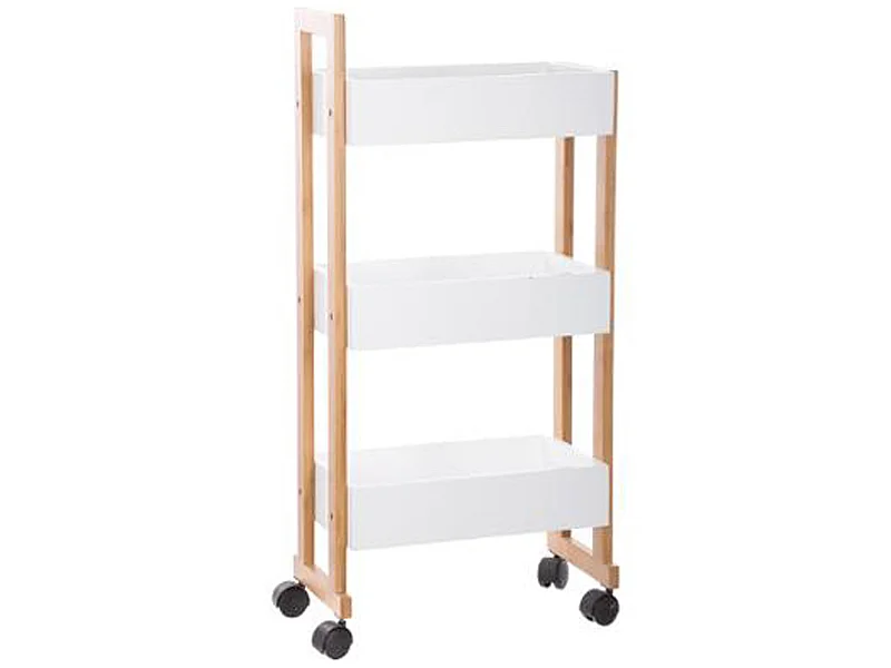 Desserte en MDF et bambou coloris blanc - Dim : L 38 x P 20 x H 80cm