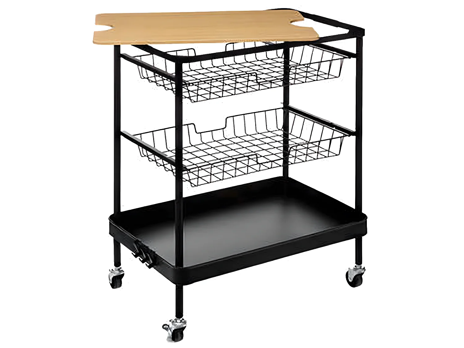 Desserte meuble de cuisine en acier coloris noir - Longueur 60,5 x Profondeur 40,5 x Hauteur 79,5 cm