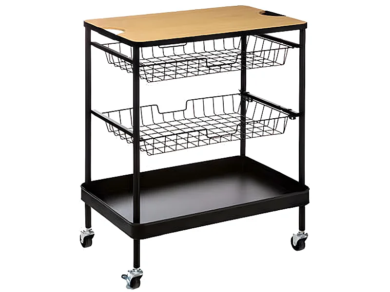 Desserte meuble de cuisine en acier coloris noir - Longueur 60,5 x Profondeur 40,5 x Hauteur 79,5 cm