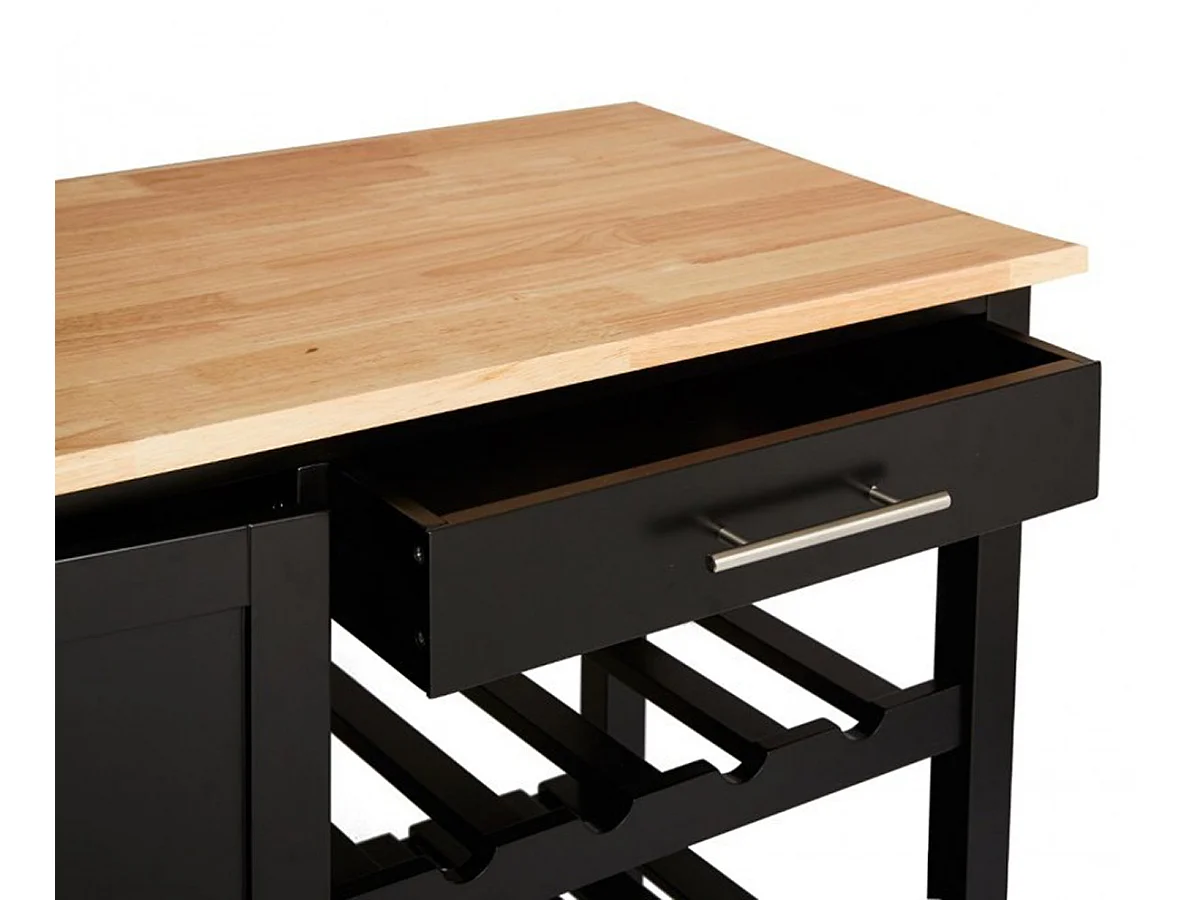 Desserte de cuisine en bois coloris noir, naturel - Longueur 87,5 x Profondeur 48 x Hauteur 100 cm