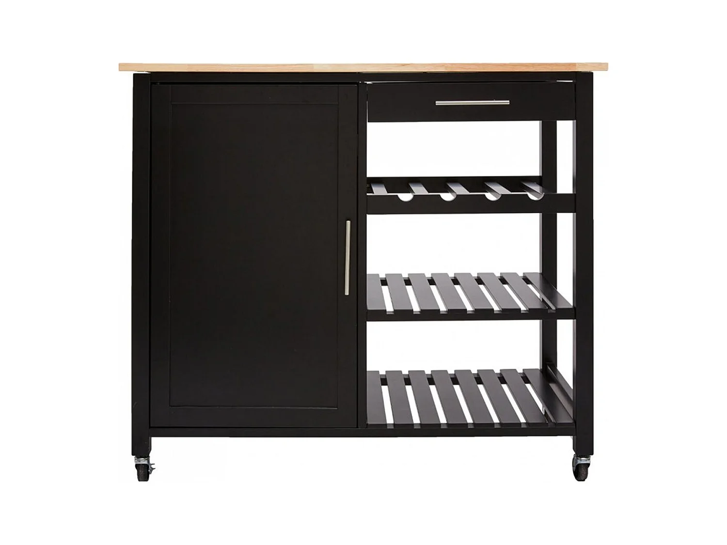 Desserte de cuisine en bois coloris noir, naturel - Longueur 87,5 x Profondeur 48 x Hauteur 100 cm
