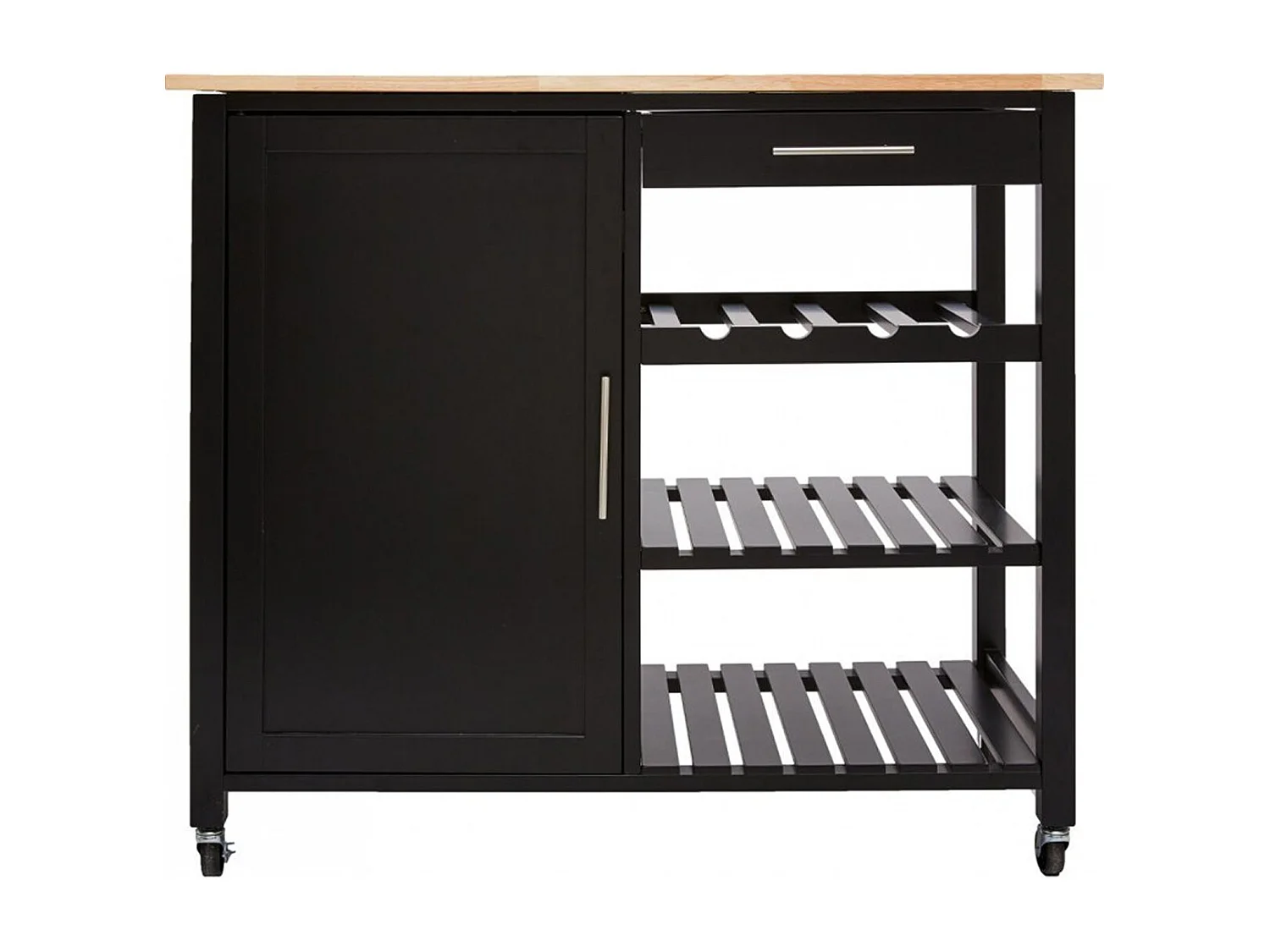 Desserte de cuisine en bois coloris noir, naturel - Longueur 87,5 x Profondeur 48 x Hauteur 100 cm