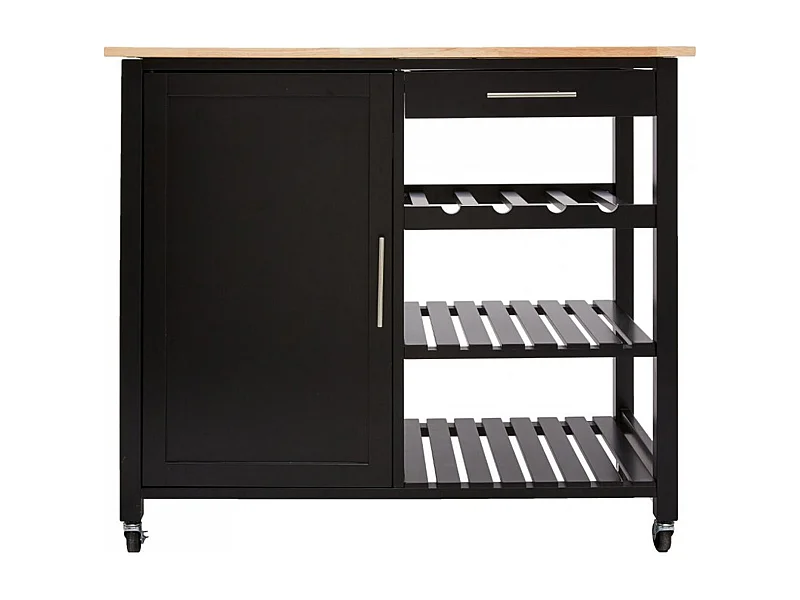 Desserte de cuisine en bois coloris noir, naturel - Longueur 87,5 x Profondeur 48 x Hauteur 100 cm