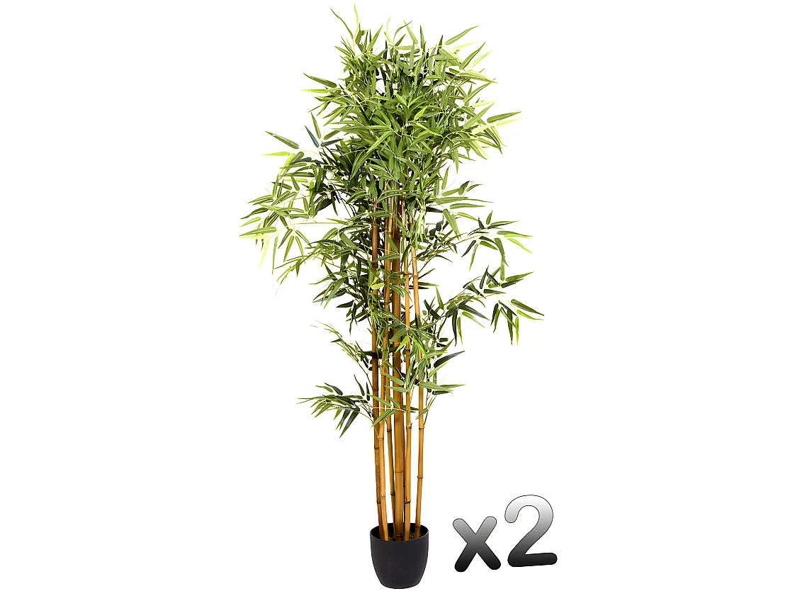 Lot de 2 plantes artificielles Bambou Pot, Hauteur 180 cm