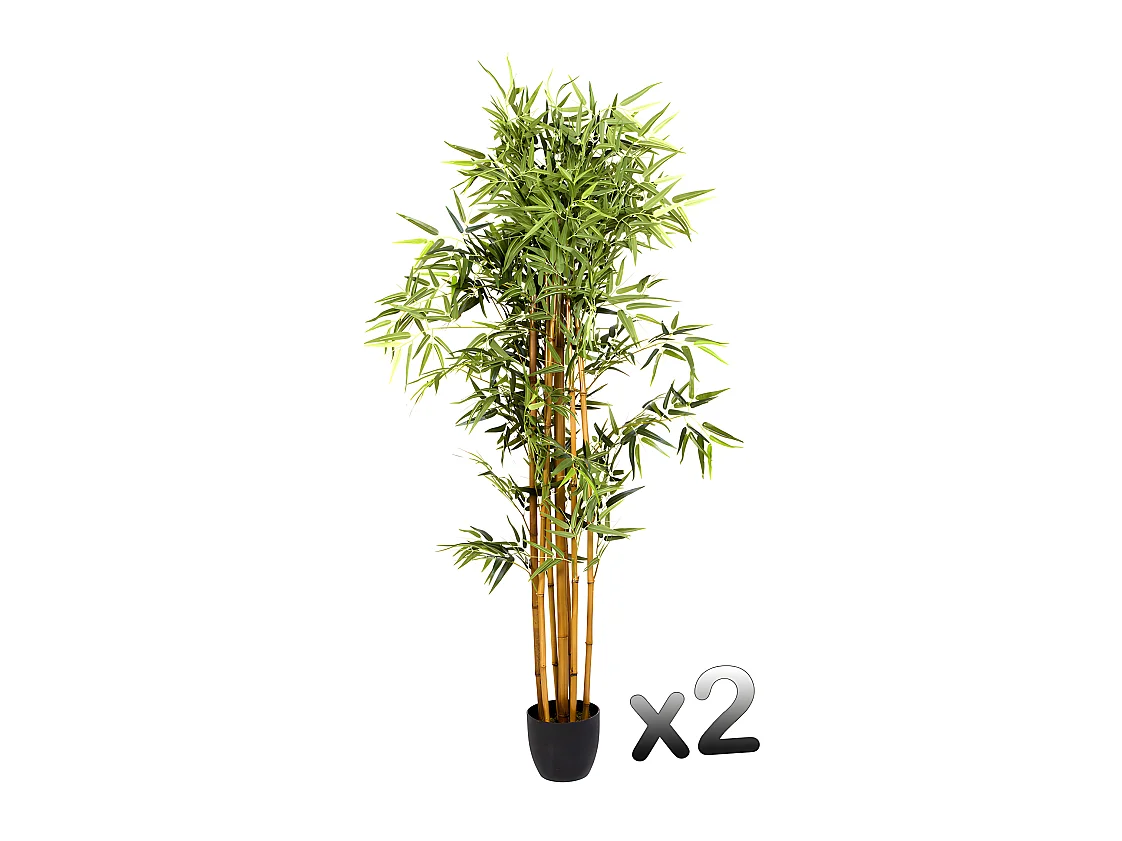Lot de 2 plantes artificielles Bambou Pot, Hauteur 180 cm