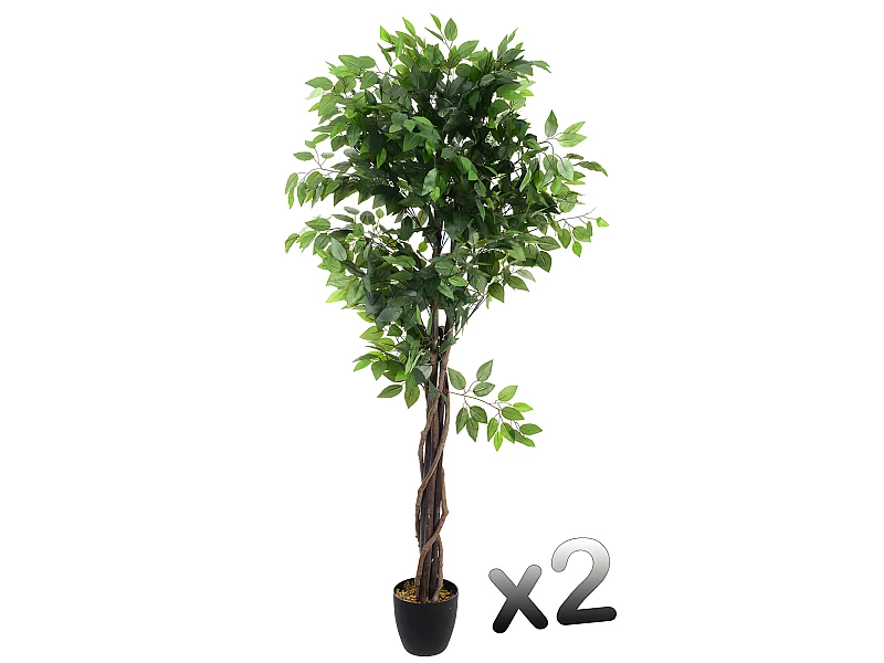 Lot de 2 plantes artificielles Ficus Pot, Hauteur 180 cm