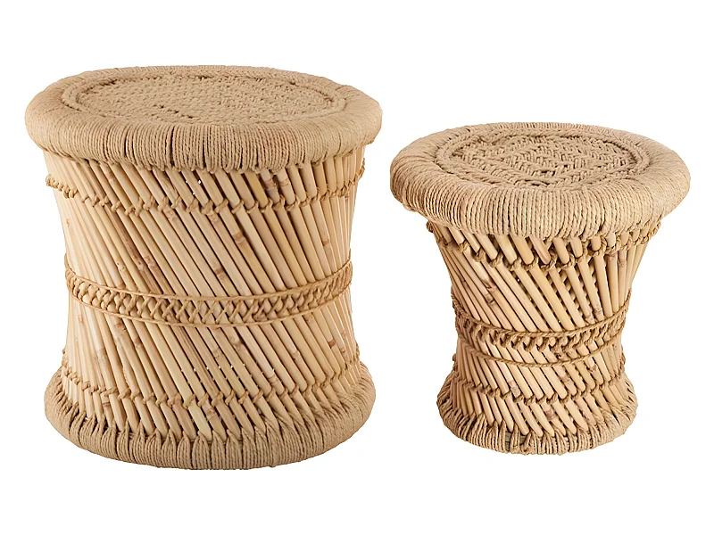Set de 2 Tables d'appoint en Corde et Bambou Naturel
