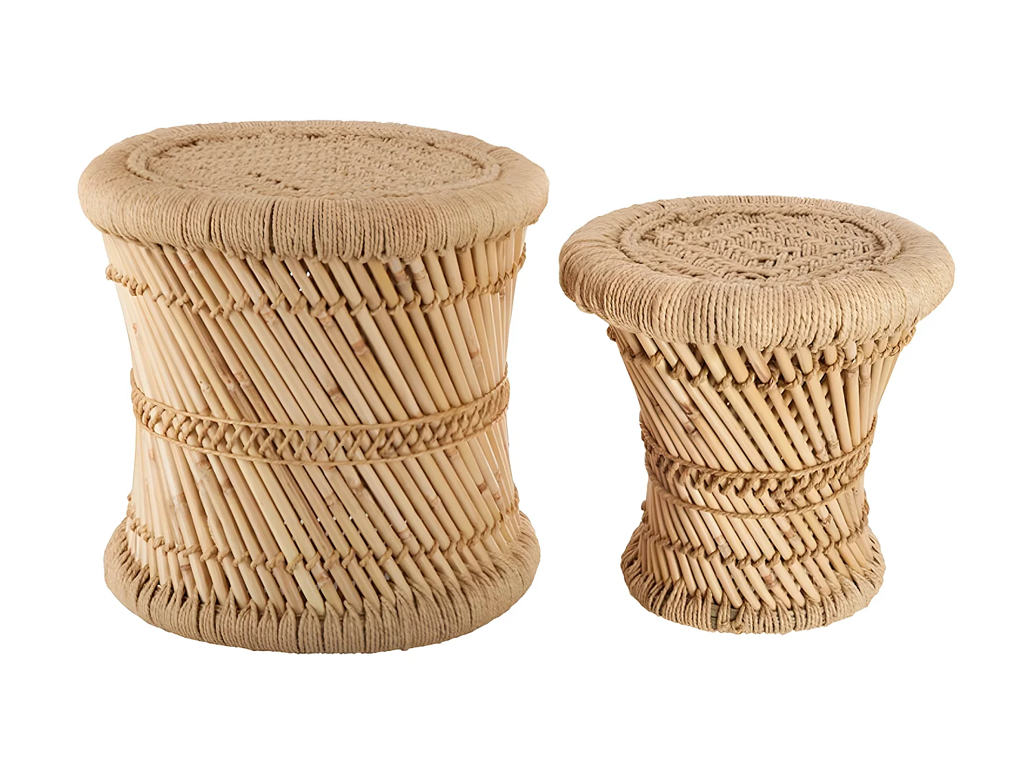 Set de 2 Tables d'appoint en Corde et Bambou Naturel
