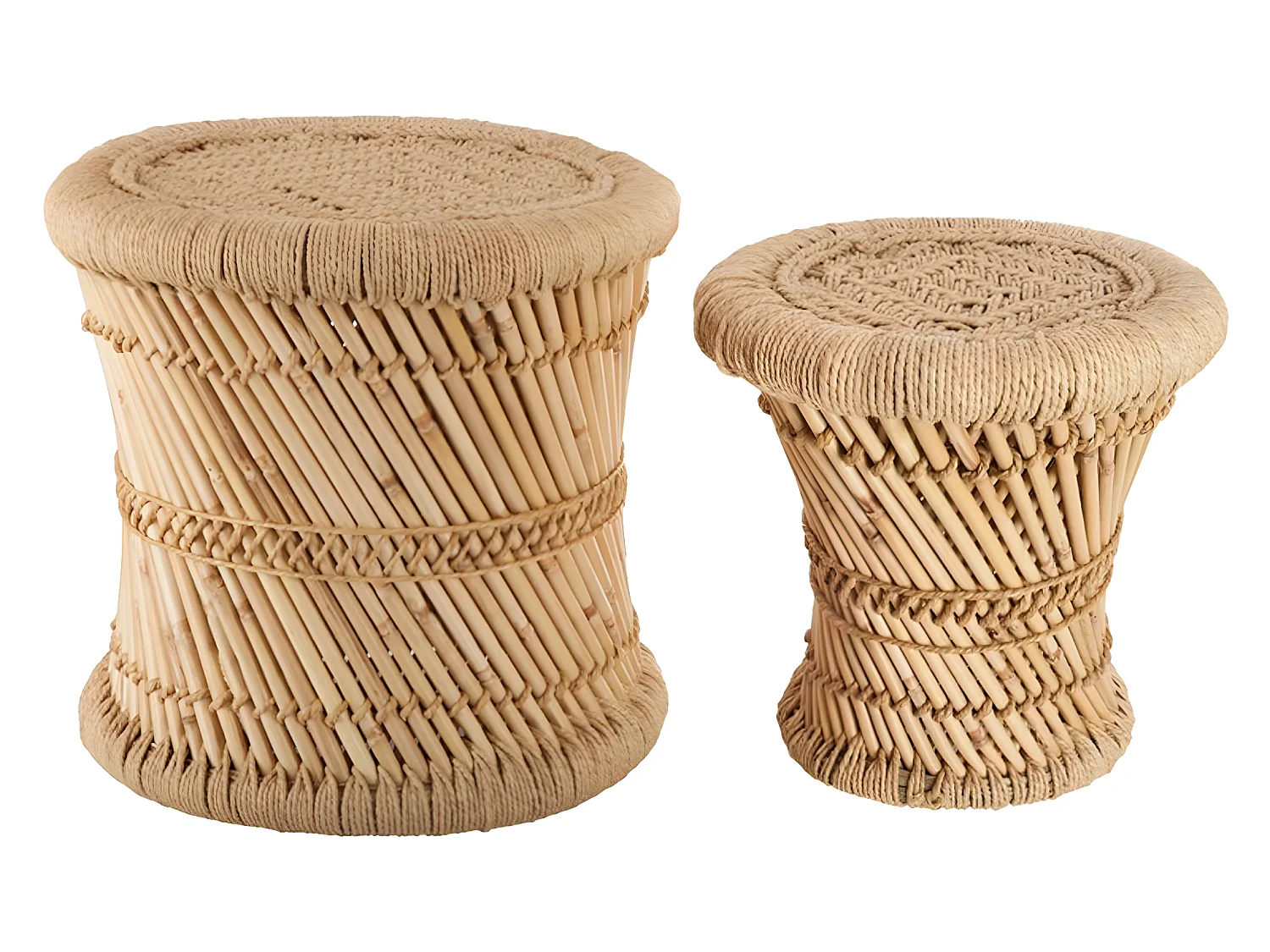 Set de 2 Tables d'appoint en Corde et Bambou Naturel