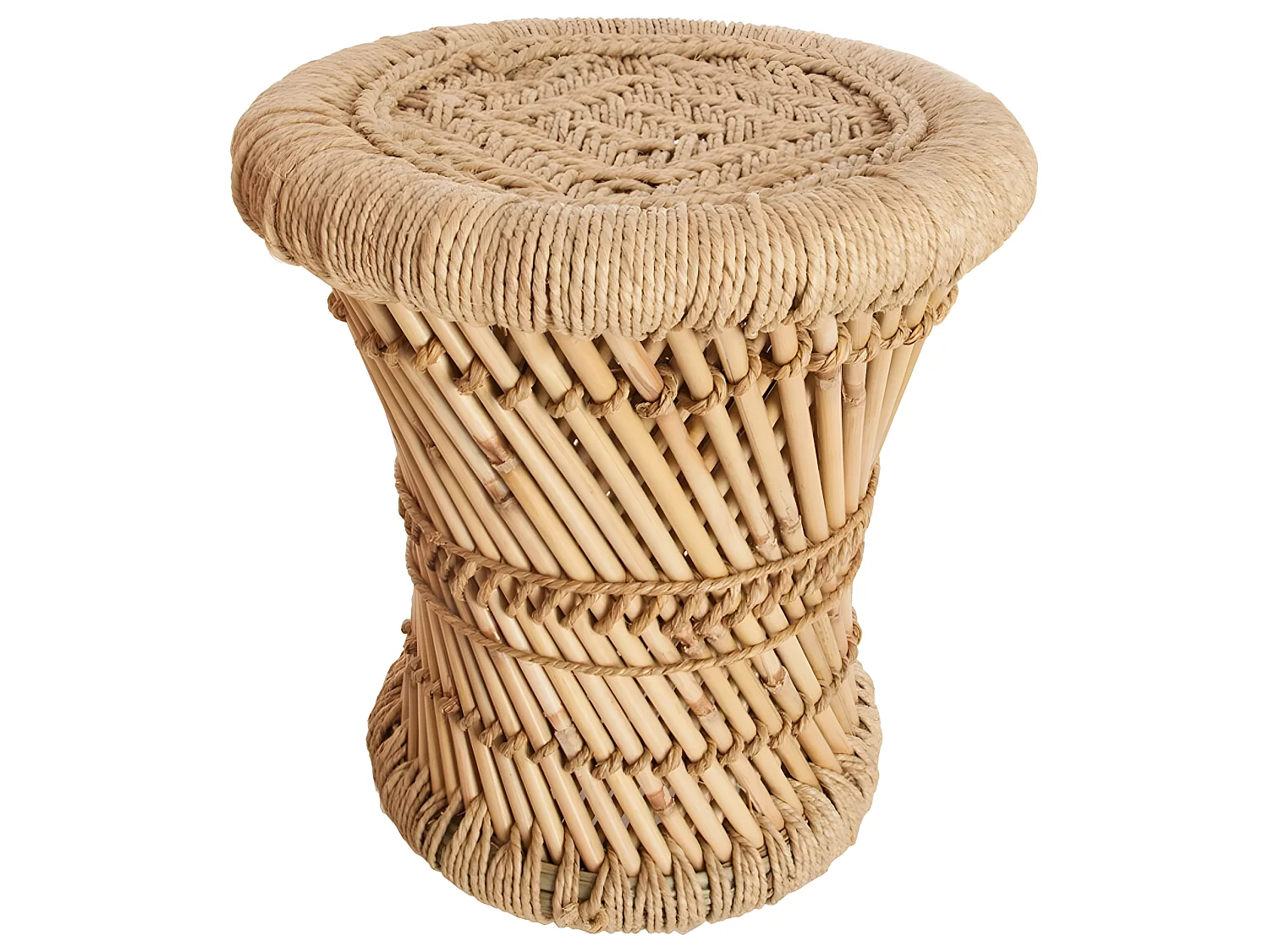 Set de 2 Tables d'appoint en Corde et Bambou Naturel