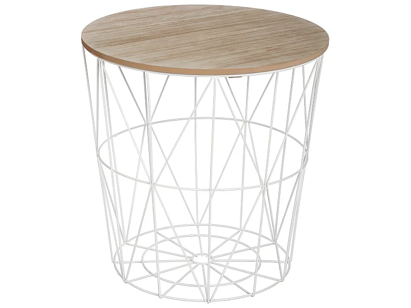 Table d'appoint en MDF et métal, blanc - Dim : D.39,5 x H.41 cm
