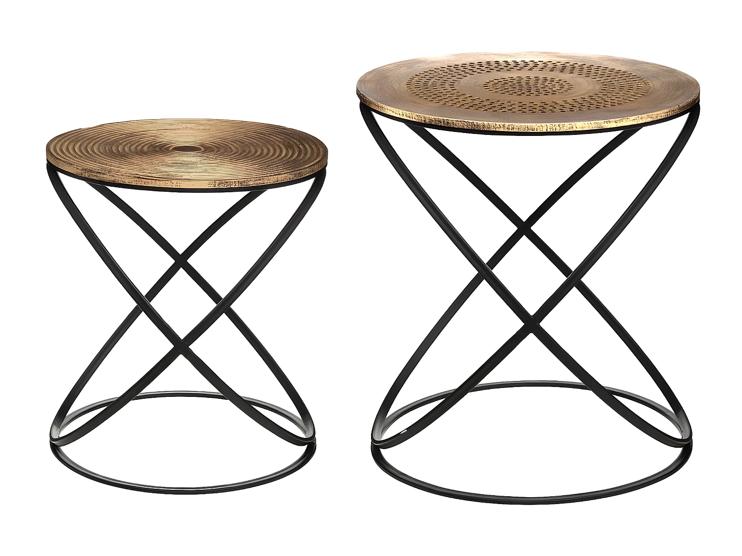 Lot de 2 tables d'appoint en bois et métal, coloris cuivre