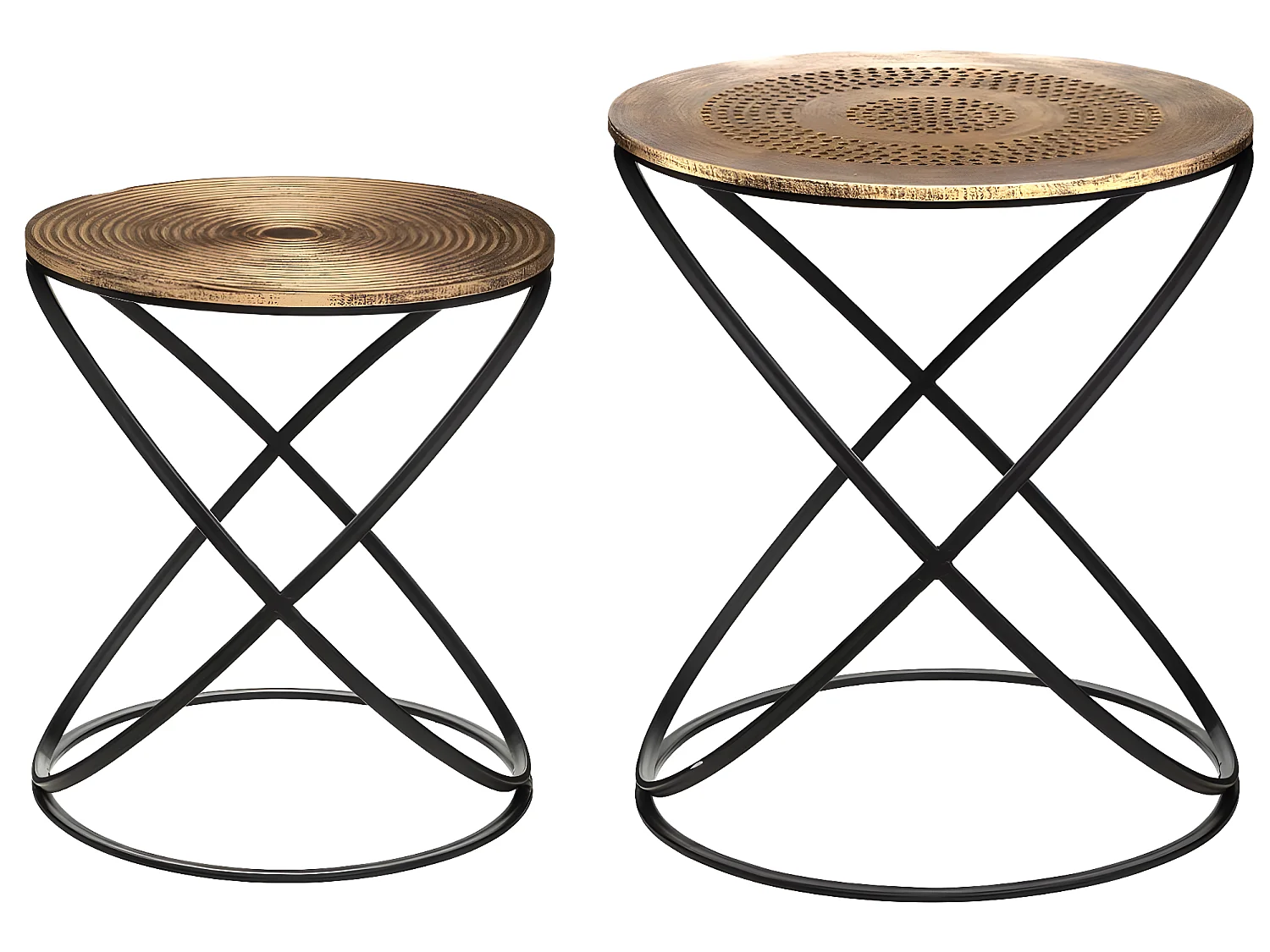 Lot de 2 tables d'appoint en bois et métal, coloris cuivre