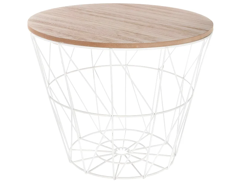 Table d'appoint design en MDF et métal blanc - Dim : D.38 x H.30,5 cm