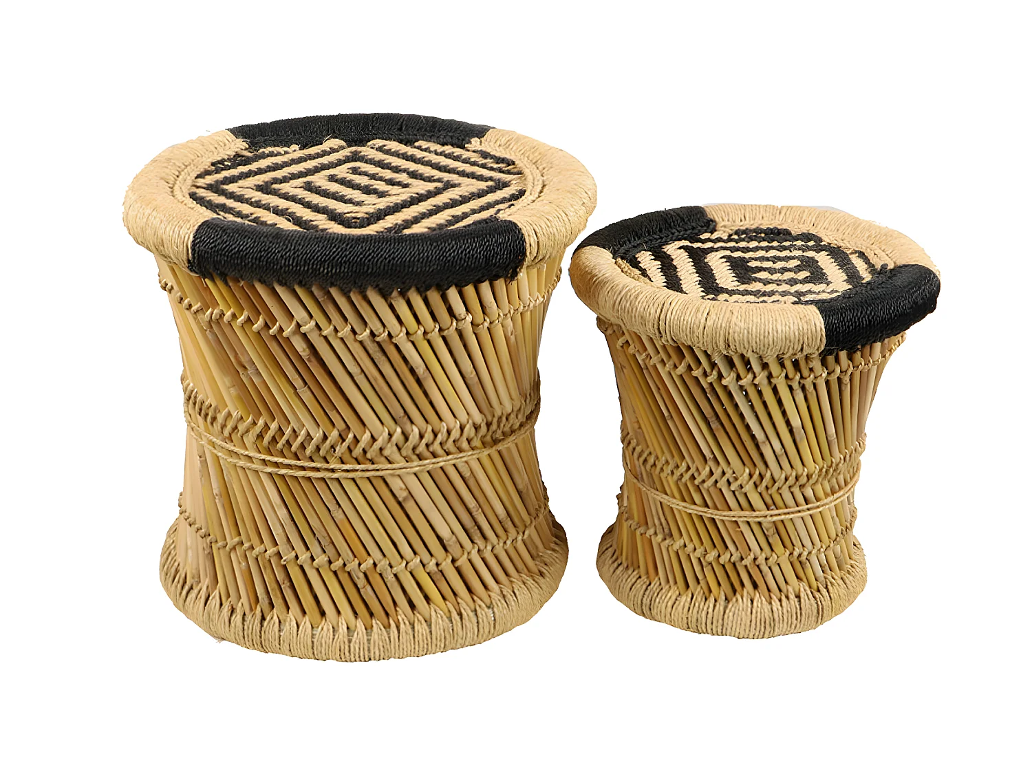 Set de 2 Tables d'appoint en Corde et Bambou Noir