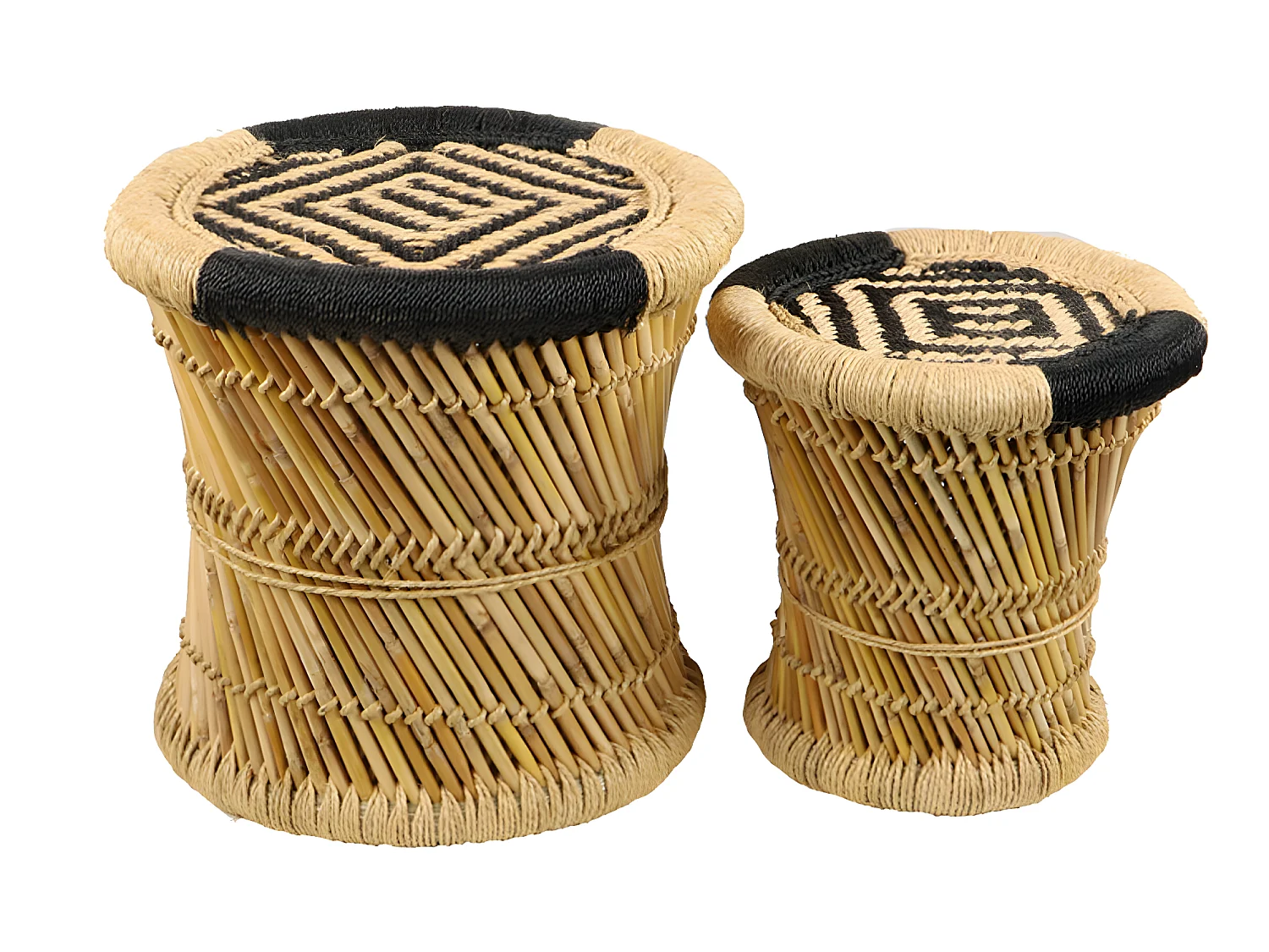 Set de 2 Tables d'appoint en Corde et Bambou Noir