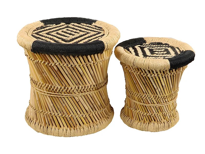 Set de 2 Tables d'appoint en Corde et Bambou Noir