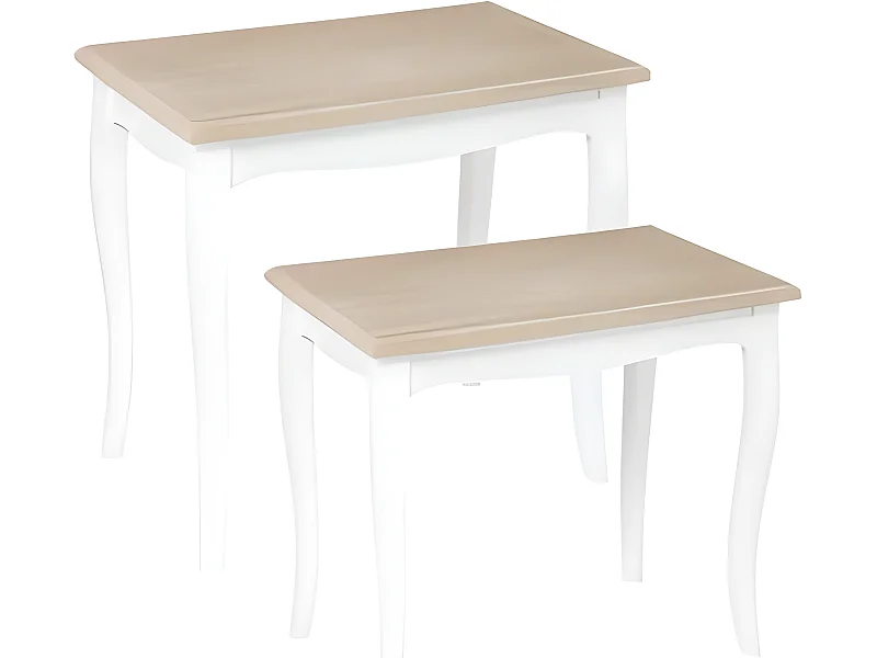 Lot de 2 tables d'appoint gigognes en bois coloris blanc / naturel