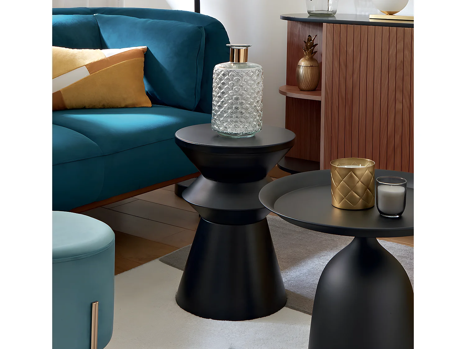 Table d'appoint en fer coloris noir - Diamètre 36 x Hauteur 48,5 cm