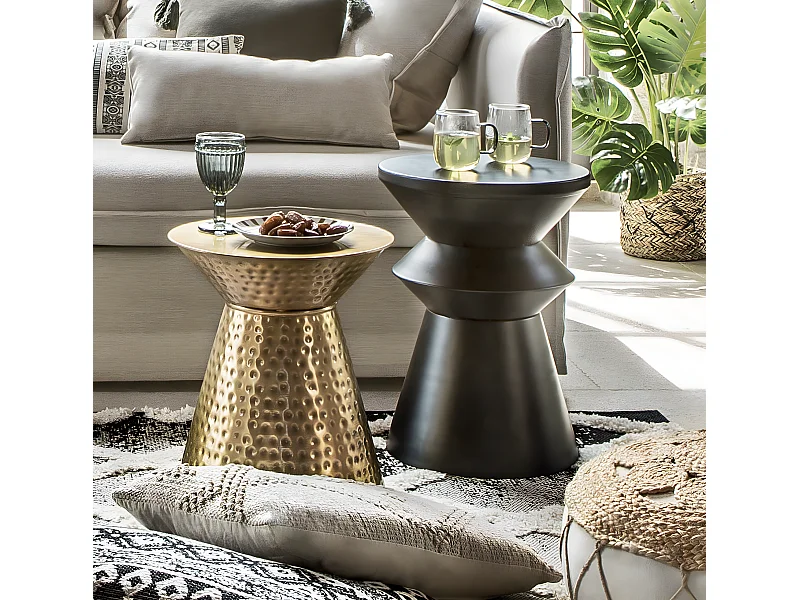 Table d'appoint en fer coloris noir - Diamètre 36 x Hauteur 48,5 cm