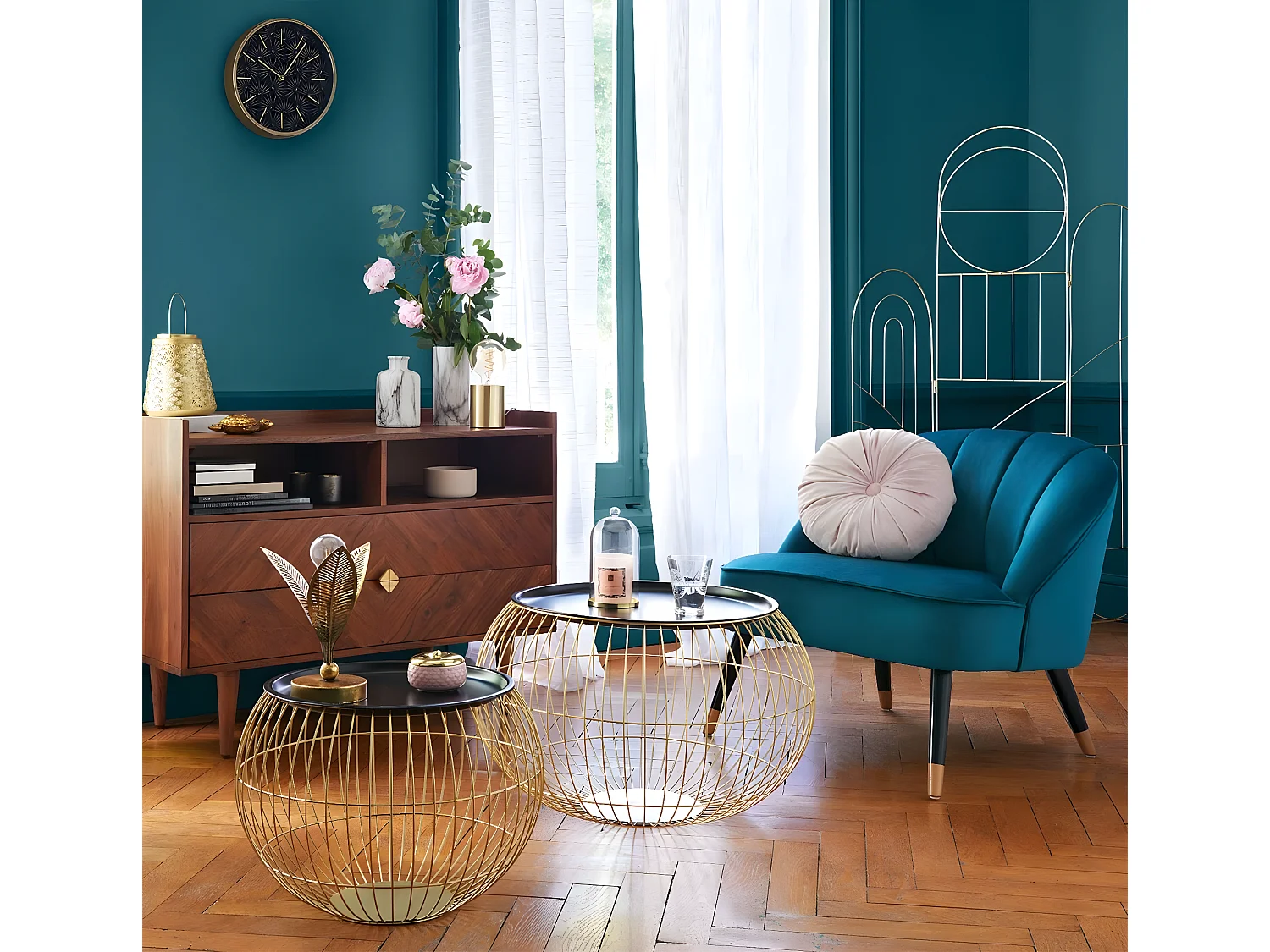 Lot de 2 tables d'appoint en métal doré et noir