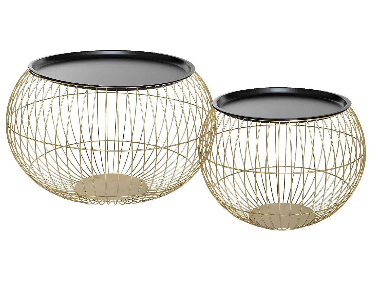 Lot de 2 tables d'appoint en métal doré et noir