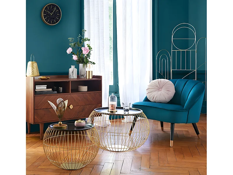 Lot de 2 tables d'appoint en métal doré et noir