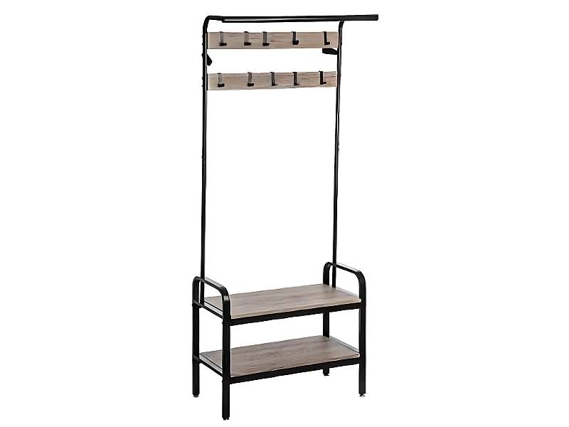 Meuble d'entrée vestiaire en bois et métal coloris naturel - L.73.5 x P.34 x H.170.5 cm