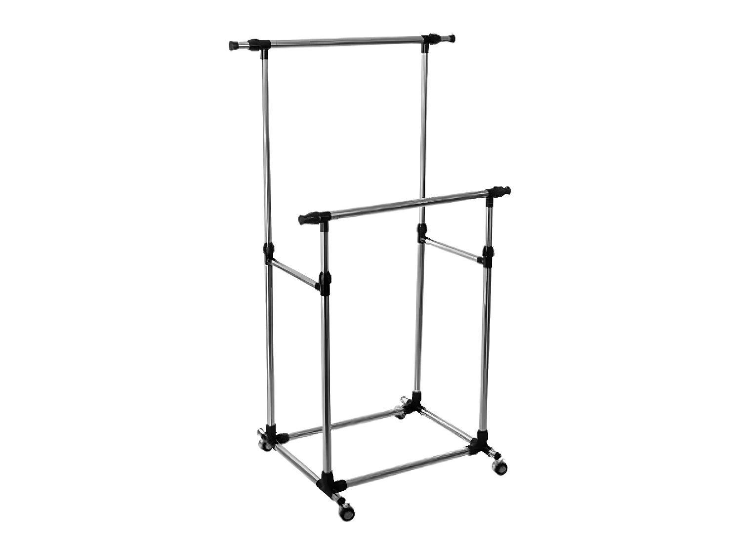 Portant double en acier inoxydable de couleur noire - Dim : L 88/150 x P 66 x H 96 /163cm