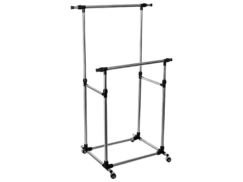 Portant double en acier inoxydable de couleur noire - Dim : L 88/150 x P 66 x H 96 /163cm