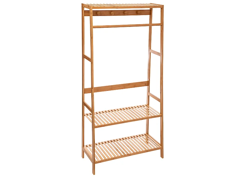 Portant à vêtements en bambou coloris naturel - Hauteur 170 x Longueur 80 x Profondeur 34 cm