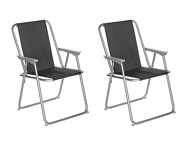 Lot de 2 chaises de camping pliantes coloris noir - L. 74.5 x l. 53 x H. 7cm