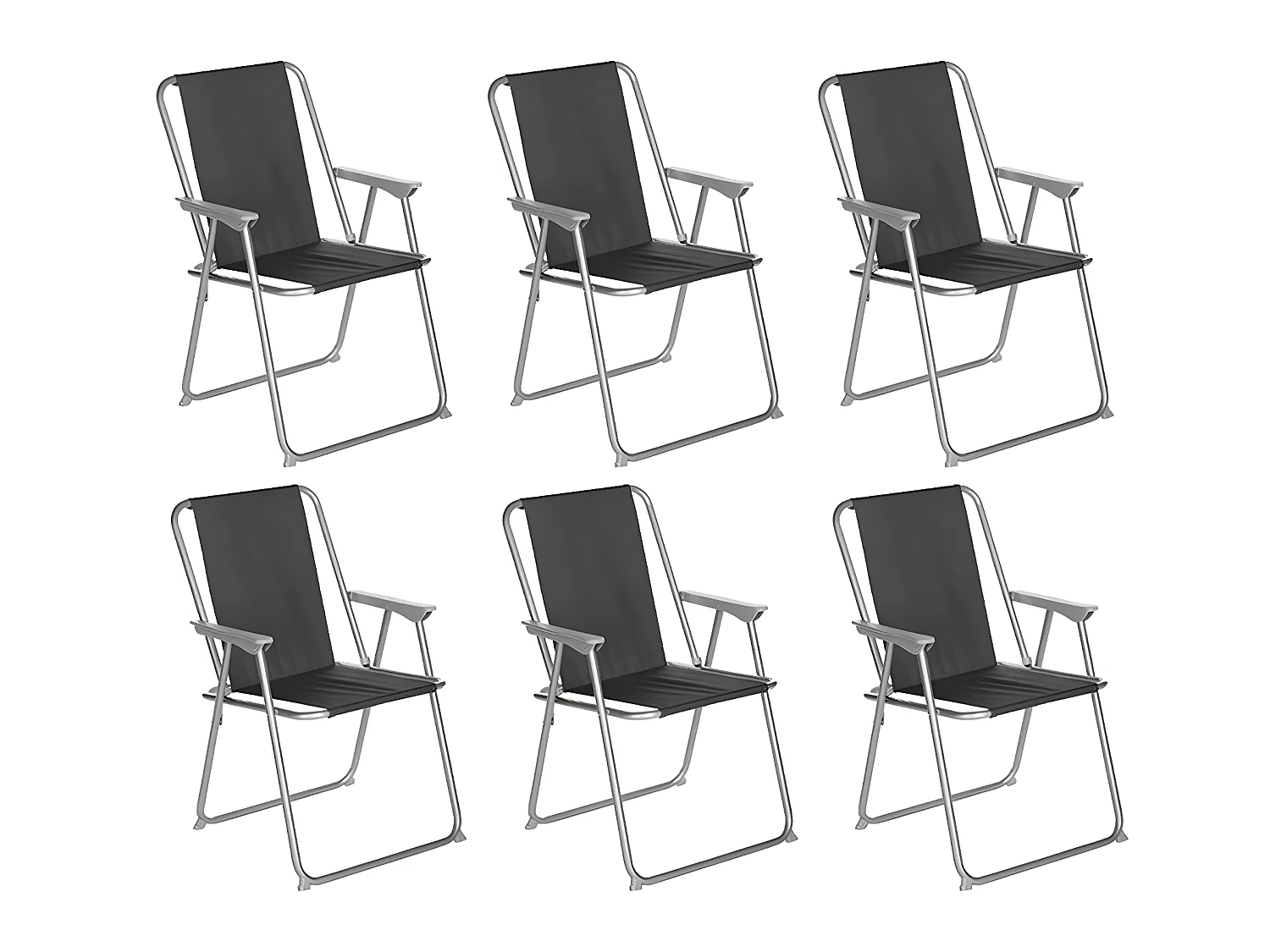 Lot de 6 chaises de camping pliantes coloris noir - L. 74.5 x l. 53 x H. 7cm