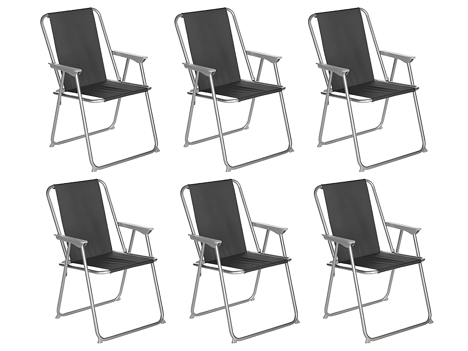 Lot de 6 chaises de camping pliantes coloris noir - L. 74.5 x l. 53 x H. 7cm