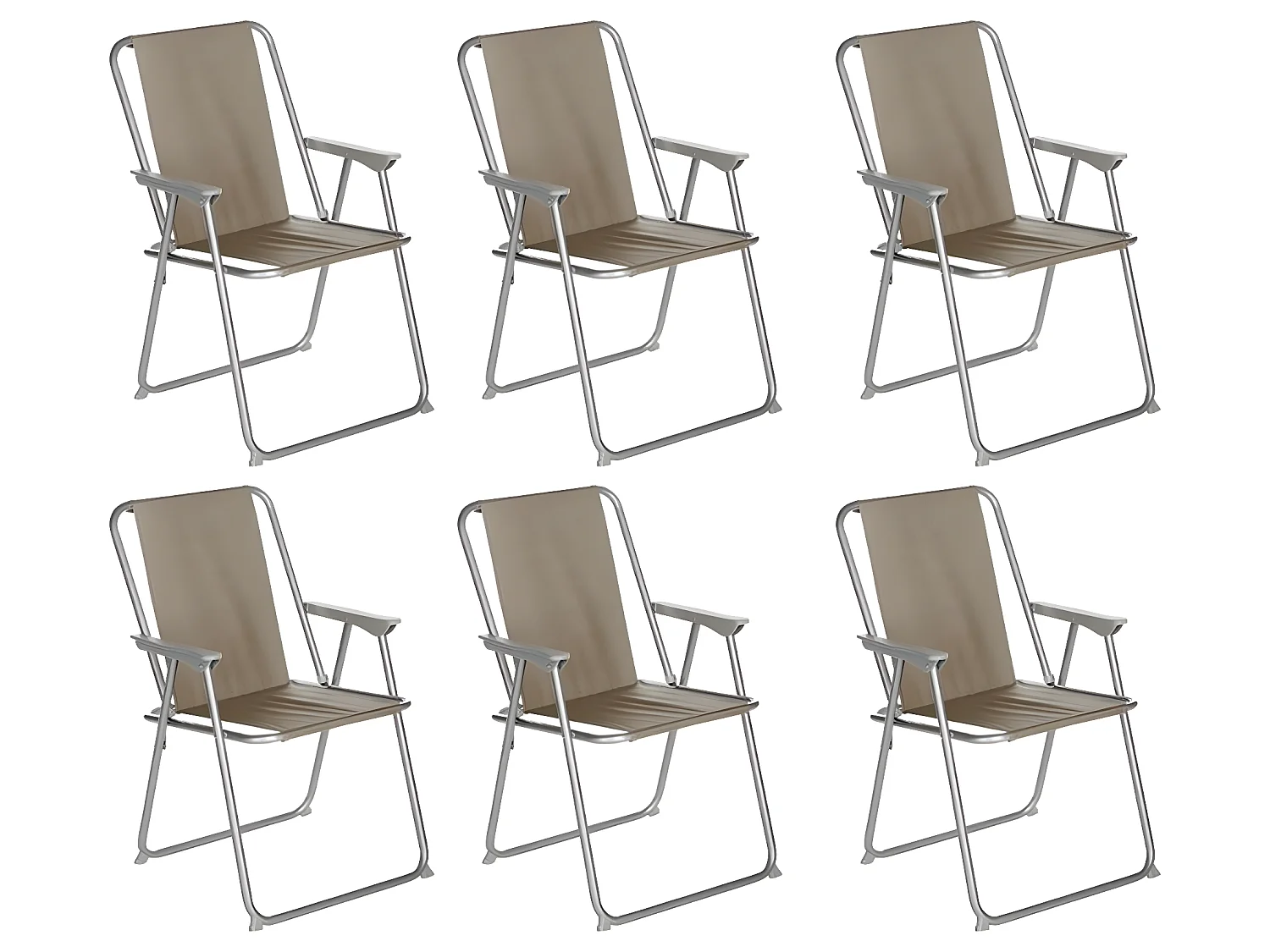 Lot de 6 chaises de camping pliantes coloris taupe - L. 74.5 x l. 53 x H. 7cm