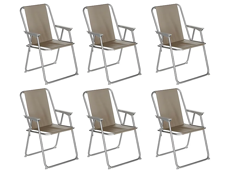 Lot de 6 chaises de camping pliantes coloris taupe - L. 74.5 x l. 53 x H. 7cm