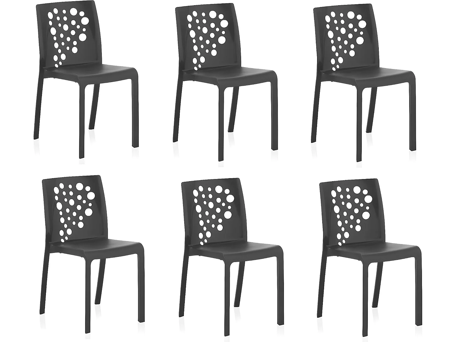 Lot de 6 chaises de jardin empilables en résine coloris anthracite - Longueur 48 x Profondeur 54 x Hauteur 81 cm