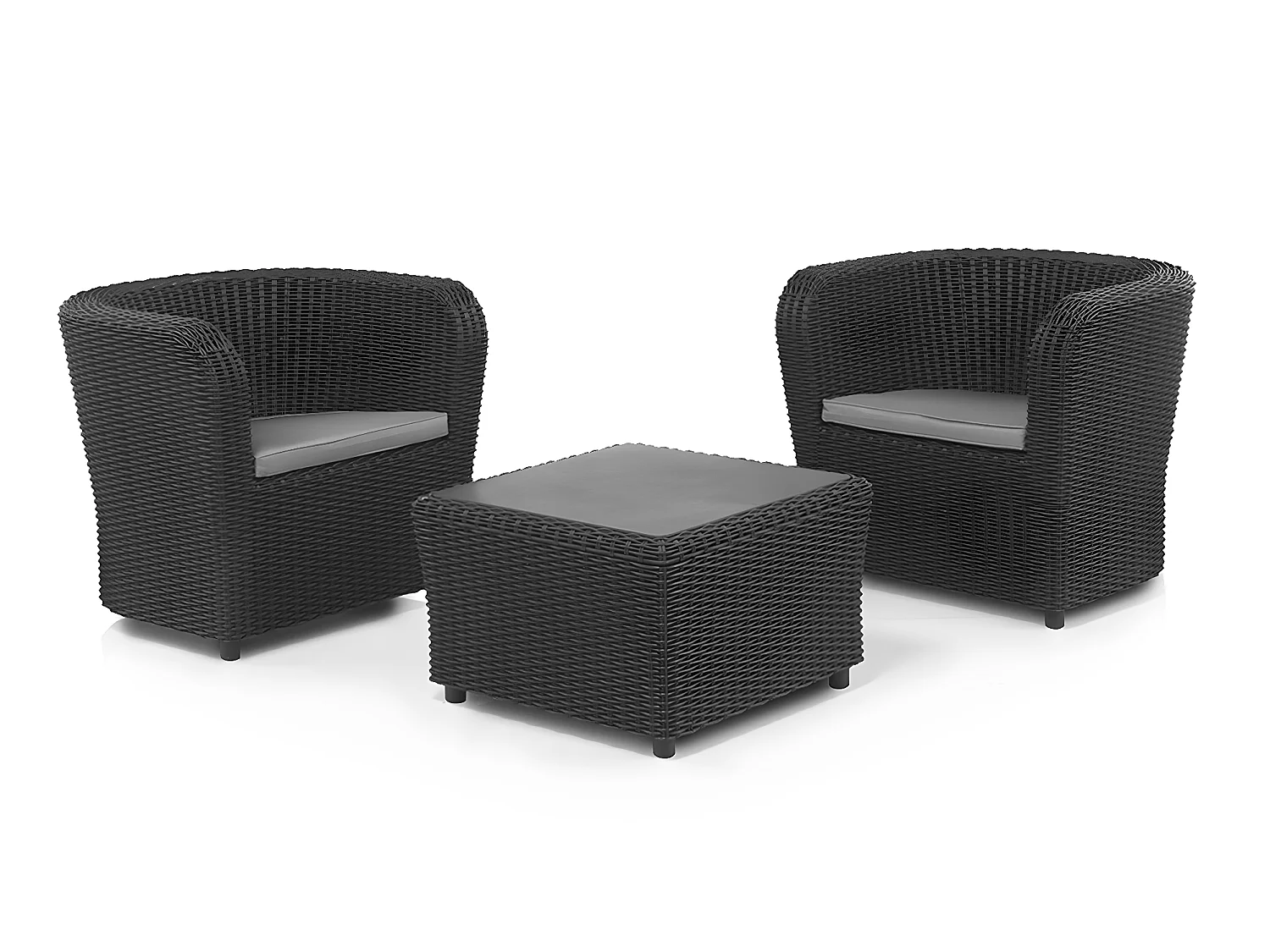 Salon de jardin extérieur 2 places coloris anthracite (2 fauteuils + table basse)