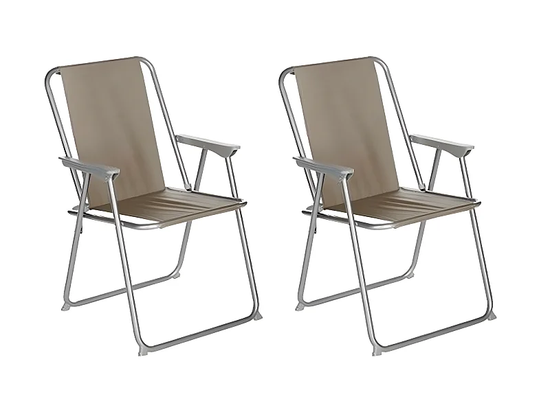 Lot de 2 chaises de camping pliantes coloris taupe - L. 74.5 x l. 53 x H. 7cm