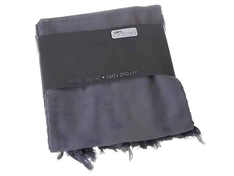 Couvre-lit, Jeté de lit en coton coloris gris, 160 x 220 cm