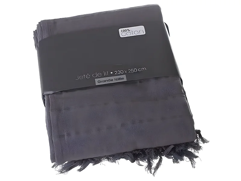 Couvre-lit, Jeté de lit en coton coloris gris, 230 x 250 cm