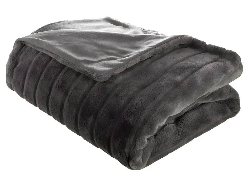 Plaid, couverture en polyester coloris gris foncé - L. 230   x P. 180  x H.  2 cm