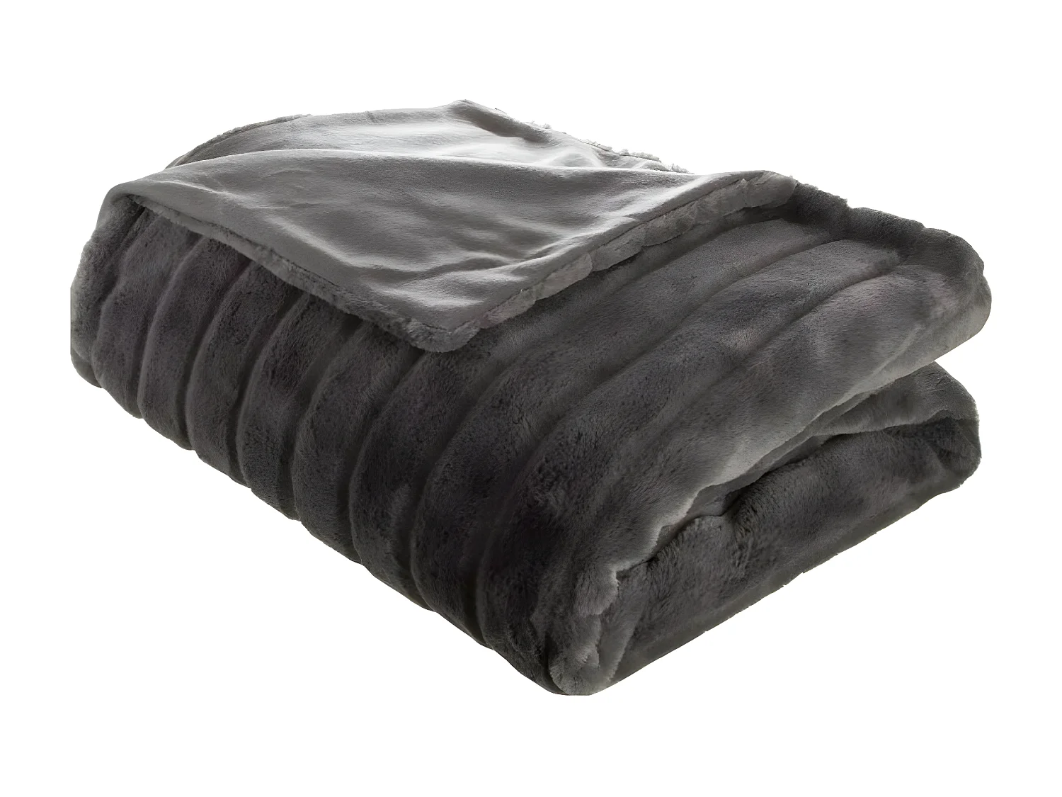 Plaid, couverture en polyester coloris gris foncé - L. 230   x P. 180  x H.  2 cm