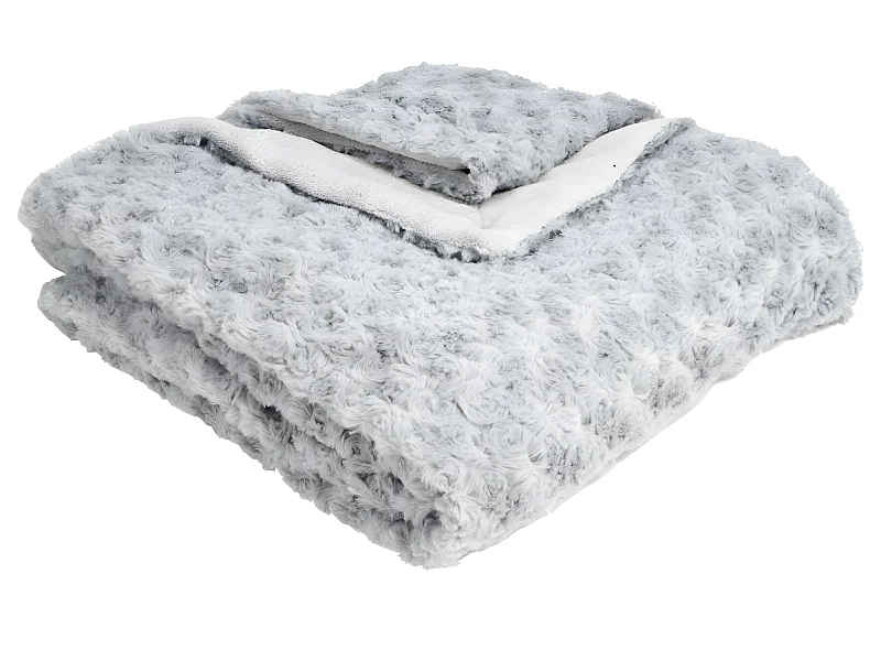 Plaid, couverture en polyester coloris gris clair -  L. 230 x P. 180  x H. 2 cm