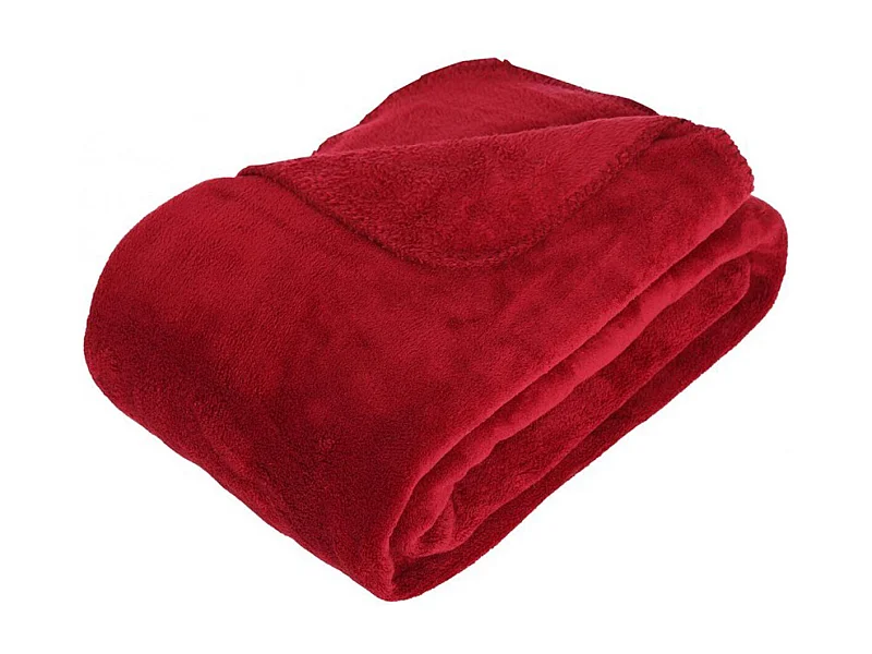 Plaid, couverture en microfibre coloris rouge -longueur 230  x profondeur 180 x hauteur 1 cm