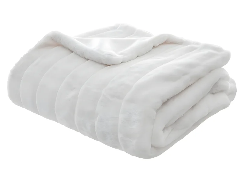 Plaid, couverture en polyester coloris blanc - L. 160  x P. 120  x H.  2 cm