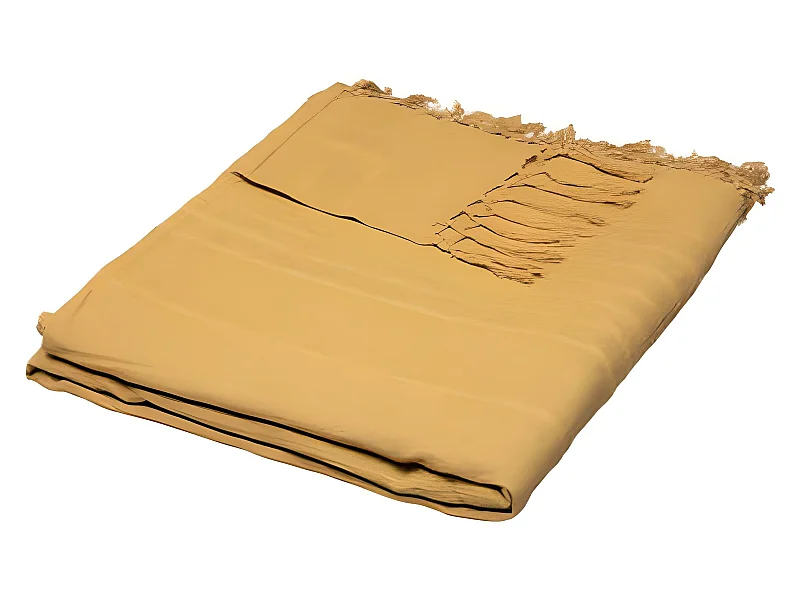 Couvre-lit, Jeté de lit en coton coloris jaune ocre - longueur 250 x profondeur 230 x hauteur 0,1 cm