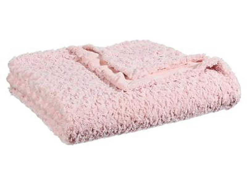 Plaid, couverture en polyester coloris rose clair -  L. 230 x P. 180 x H.  2 cm