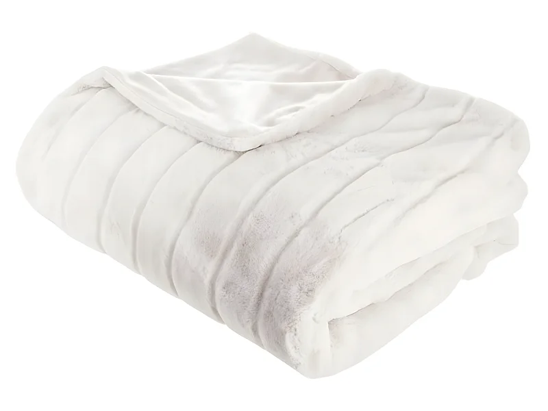 Plaid, couverture en polyester coloris blanc - L. 230 x P. 180 x H. 2 cm