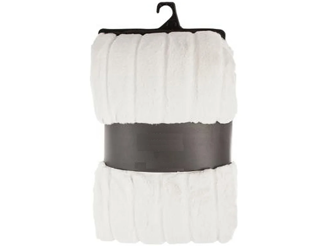 Plaid, couverture en polyester coloris blanc - L. 230 x P. 180 x H. 2 cm